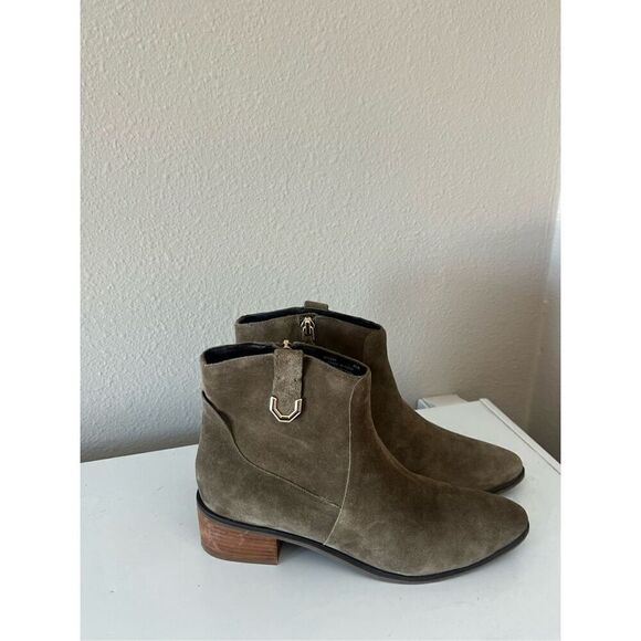 Cole Haan Maci Olive Green Suede Leather Side Zip Heel Ankle Pointy Boots 8.5B - Picture 1 of 7